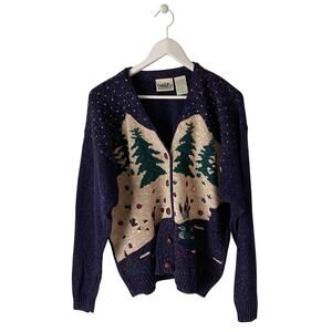 Northern Reflections Nature Scene Cardigan Sweater Size Large
